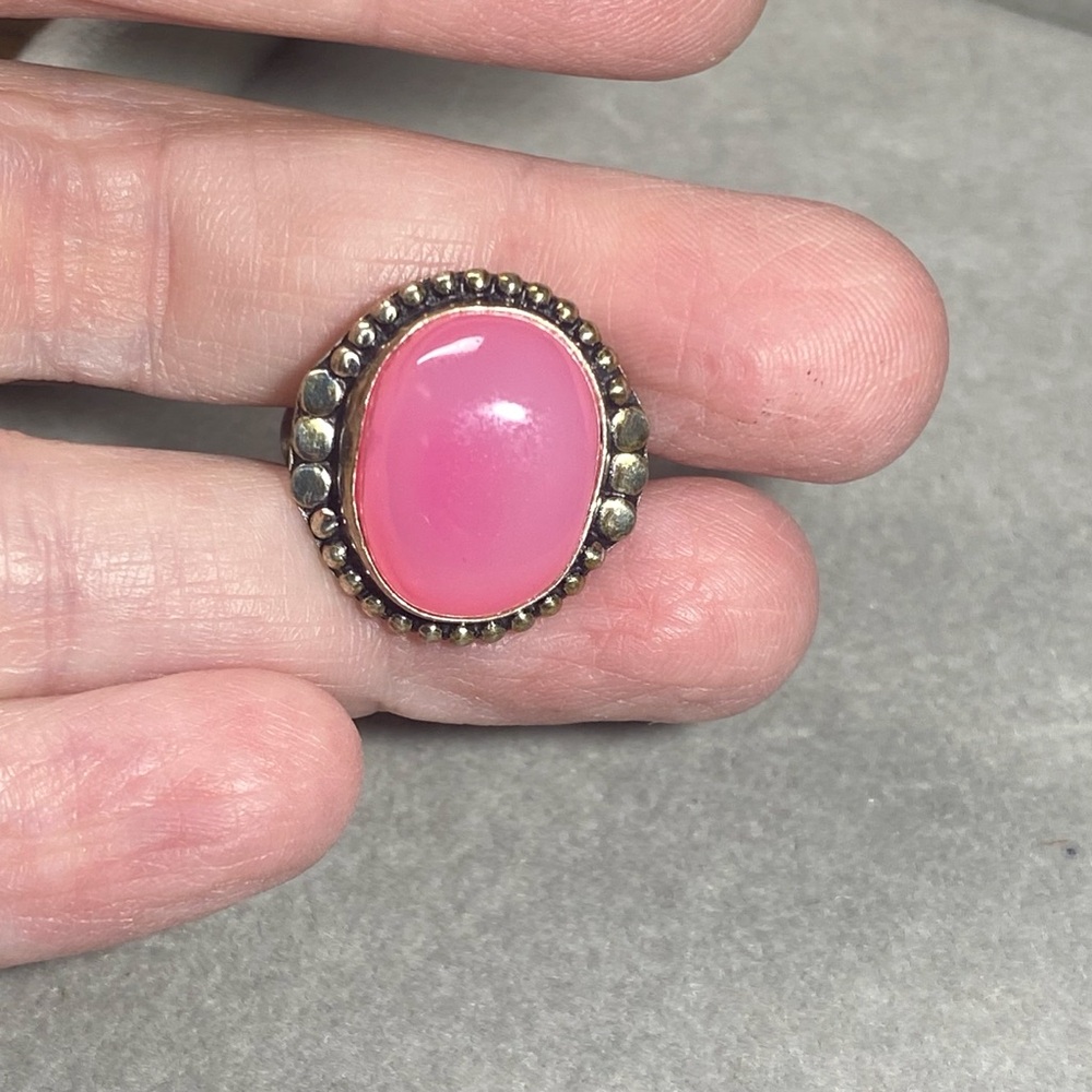 Hand Crafted 925 Sterling Silver Pink Agate Adjustable Ring